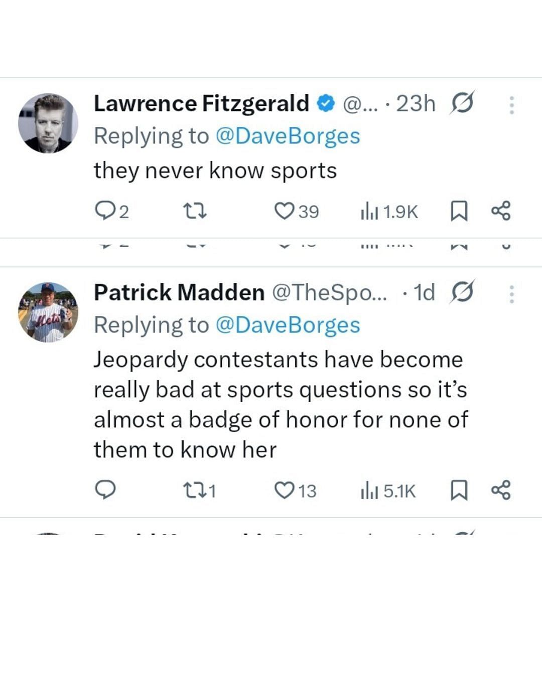 Fans react to Paige Bueckers-Caitlin Clark fumble on Jeopardy game show. (Images via Instagram @DaveBorges)